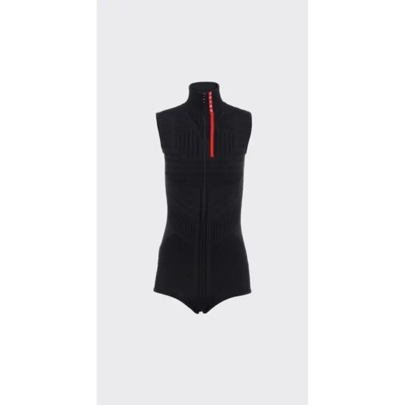 Prada Sleeveless Black Luxury Designer Bodysuit with Red Prada Line, Size EU 38 - Picture 6 of 16